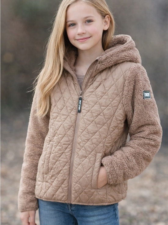 Dkny Other - DKNY Sport Jacket Girls L Sherpa Quilted Taupe Puffer Hybrid XS Petite